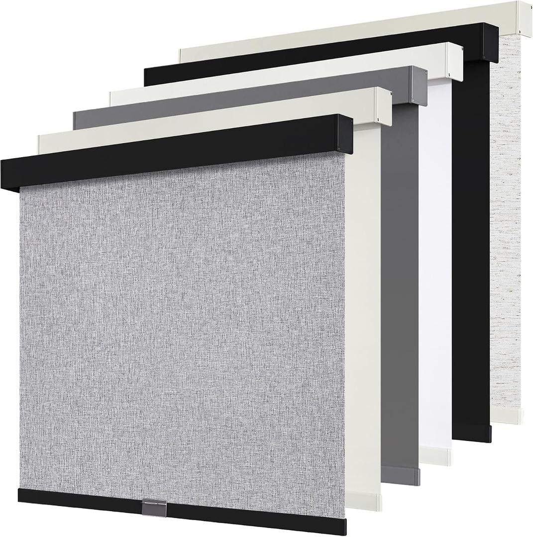 SUNOFF Cordless Blackout Roller Shades Blinds for Windows Free-Stop,Pull Down Room Darkening with Valance,Thermal Insulated Woven Fabric Window Door Blinds for Home,Office,Heather Grey 38" W x 72" H
