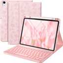 Harvopu Compatible for iPad Air 11-inch/Air 5th 4th Generation Case with Keyboard - Backlit Detachable, Folio Cover with Pencil Holder for iPad Air 11 Inch M3/M2, Air 5/ Air 4 (Floral Pink)