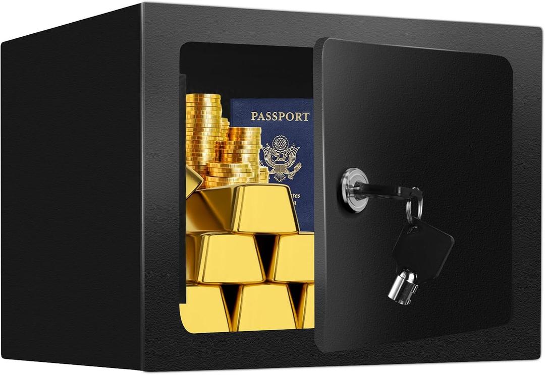 0.23 Cub Small Safes for Home, Steel Security Lock Box with Spare Keys and Anchor Design, Hidden Safe Box for Money Medicine Valuables