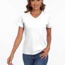 SMENG Women's Cotton V Neck T-Shirt Short Sleeve Solid Color Tee Casual Fit Tee Breathable Summer Fashion Tops, 2XL