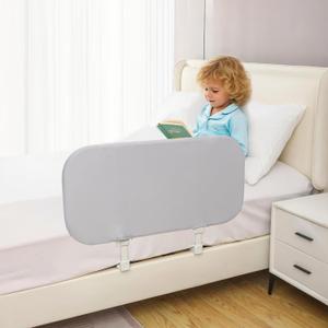 Grelife Travel Bed Rail for Toddlers, 33.5" Foldable Adjustable Height, Tall Toddler Bed Rails for Crib, Twin, Full Size Bed, Fast Install,Portable Baby Bed Rail Guard for Box, Platform (Grey)