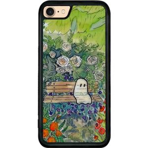 Green Cute Ghost Flower Watercolor Botanical Phone Case, Spooky Sad Ghost Garden Halloween Aesthetic Phone Case for iPhone 7/8/Se for Teen Girls and Boys, Women and MeniPhone-7/8/Se