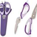 Multifunction Kitchen Food Scissors, Detachable Stainless Steel Heavy Duty Culinary Scissors, 7-in-1 Household Shears with Magnetic Holder, for Cut Poultry Meat Bone Vegetables Fruit Seafood (purple)