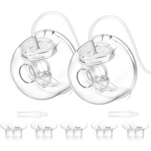 2 Pack CaraCups Wearable Milk Collection Sets and 10pcs Flange Inserts 13/15/17/19/21 * 2pc for Spectra S1 S2 9 Plus and SG, Fit for Spectra/Medela/Lansinoh 24mm Wearable Breast Pump Collection Cup