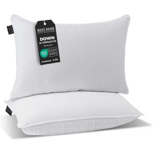 Bed Pillows for Sleeping, Set of 2 Cooling, Hotel Quality with Soft Down Alternative Fill for Back, Stomach & Side Sleepers (Standard)
