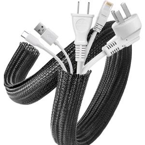 AGPTEK Cable Sleeve, 20ft - 1 inch Desk Cable Management Desk Cord Cover Organizer Wire Hider for Home Office Computer TV Wire Loom Tubing Pet Proof Cord Protector from Cat Dog Chewing, Black