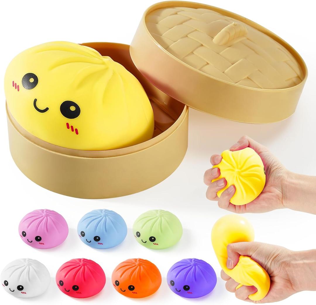 Dumpling Squishy Toys, Gaint Dumpling Squishy Mystery Box, Colorful Squishies Dumplings Stress Balls Toy, Stocking Stuffers with Food Steamer Stretchy Desk Toy (Yellow)