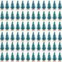 72 Pcs Mini Artificial Christmas Sisal Snow Trees with Wood Base, Blue-Green