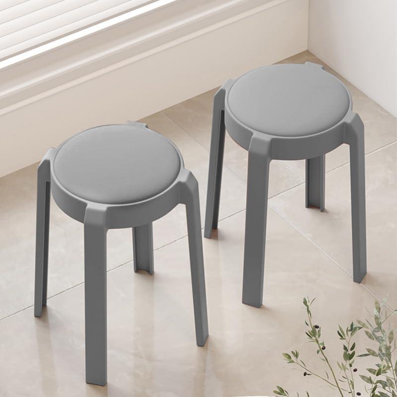 Timati 2 Set Dining Chair Meal Chairs, Household Plastic Stool, PU Leather Upholstered Dining Chair, Armless Leisure Side Chair with Wood Legs for Dining Room Kitchen Living Room Bedroom (Grey Y)