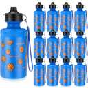 Maxdot 12 Pcs Basketball Water Bottles Bulk 18 oz Squeeze Reusable Plastic Water Bottle with Nylon Strap Leak Proof Sport Theme Cup for School Basketball Team Grad Gift(Blue)