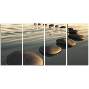 LevvArts - Zen Canvas Wall Art,Basalt Stone on The Sunset Relax Scenery Canvas Pictures for Living Room Decoration,Peaceful Water Multi Panel Wall Art Easy Hanging On - 48" W x 24" H overall