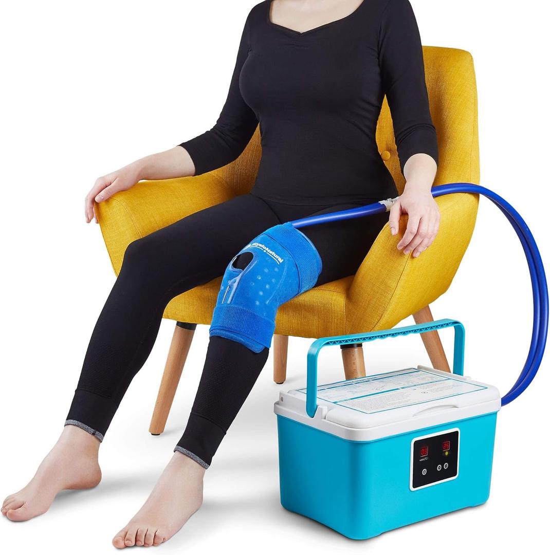 PhysioNatural Cold Therapy Ice Machine for Knee Surgery Recovery – Programmable Continuous Cryotherapy System with Adjustable Knee Pad for Post-Op Swelling, Sprains & Injuries