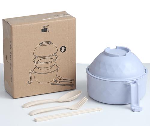 Layron Ramen Cooker Ramen Bowl Set with Chopsticks Microwave Noodle Bowl College Dorm Room Essentials for Girls for Boys Apartment Essentials-Blue