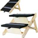 2-in-1 Indoor Pet Ramp, Wooden Folding 2-Tier Pet Stairs with Non-Slip Carpeted Steps, Ramp Perfect for Bed and Couch