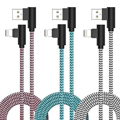 3 Pack iPhone Charger 10FT [Apple MFi Certified] Right Angle Lightning Cable Fast Charging Cord, Car Cable for iPhone 14 13 12 11 Pro/Pro Max/Mini/XS/XR/8 7 Plus, iPad, CarPlay