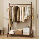 Solid Wood Clothes Rack with Wheels,Freestanding Garment Rack & Coat Tree,Extra-Long 42.5" Hanging Rod, Double Storage Shelves for Bedroom, Entryway, Hallway