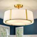 Shrine Lighting Drum Chandeliers, Modern Style, Perfect Ceiling Light Fixture for Living Space, D16'' x H9'', E12*3 Sockets, White Lampshade & Brass Finish