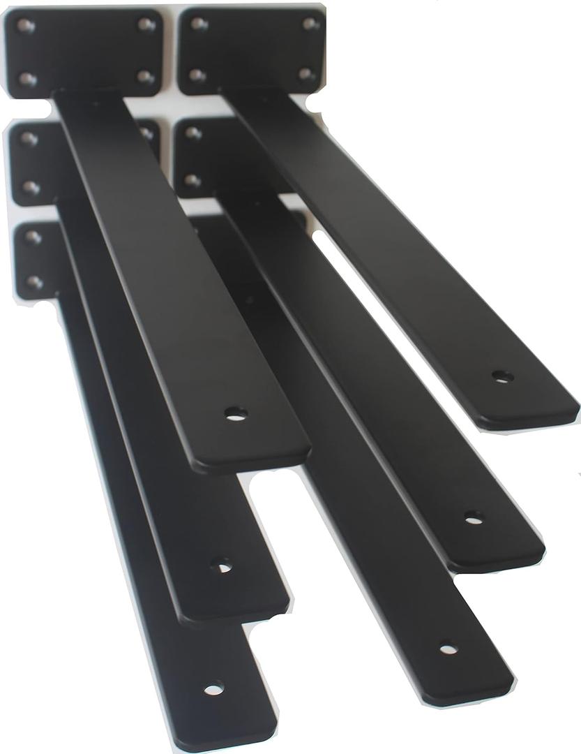6 Pack - 16 inch Black Hidden L Shelf Bracket (1/5 Inch Thicked) Iron Floating Shelf Brackets Rustic Industrial Metal Brackets for Shelf Support