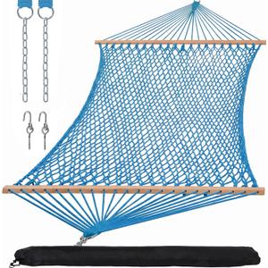 SUNCREAT Rope Hammock with Spreader Bar, Carrying Bag, 450 lbs Capacity, Two Person Hammock with Tree Hooks, Blue