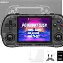 Powkiddy X35H Retro Handheld Game Console, - 10,000+ Games, 3.5" IPS, HDMI TV-Out, 4-6 Hour Playtime, Hall Joysticks, 64GB+ Dual Slots (Transparent Black)
