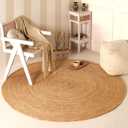 Handwoven 6FT Round Natural Jute Area Rug Rustic Reversible Solid Farmhouse Rug for Bedroom Living Room Dining Room and Office