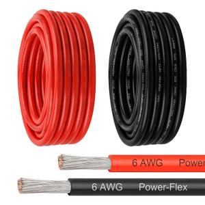 Marine Wire 6 AWG, 30FT Red & 30FT Black Tinned Copper Boat Cable, Ultra-Flexible 6 Gauge Marine Grade Electrical Wire for Trolling Motor, Solar, and Battery