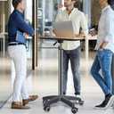 wishacc Rolling Desk Adjustable Height, Mobile Standing Desk on Wheels, Small Portable Sit Stand Laptop Cart, Wood Computer Desk with Cup Holder for Home Office (Extra Large) | XL Bamboo Top, Large Compact Surface, Gas Spring Lifting System, 5-Position Tilting, 4 Lockable Caster, Heavy-Duty Frame