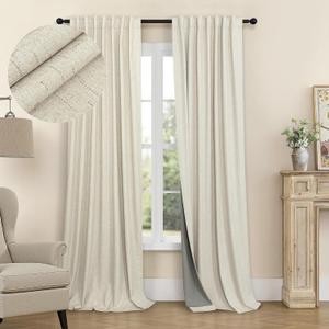 Burlap Colored Blackout Curtain 84 Inch Length 2 Panel Faux Linen Modern Farmhouse Living Room Darkening Curtain for Bedroom Window Black Out Drape for Sliding Glass Door Back Tab 7ft Long 52x84 Beige