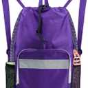 BeeGreen Gym Bag Drawstring Backpack w Zipper Pocket Swim Bag for Men Women Swimmers Sports Bag for Beach Pool Workout Gifts with 2 Mesh Pockets Cinch Bag Dark Purple, W16.9'' * H24''