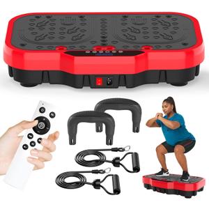 Vibration Plate Exercise Machine, 8000 Vibrations/min Adjustable Fitness Platform, 400 Lbs Capacity Whole Body Workout Extra Large Size Platform with Bluetooth for Weight Loss, Women & Men (Red & Black)