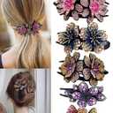 5 Pcs double flower decorative jeweled rhinestone hair clip pretty fancy floral thick crystal hair clips for women beautiful fashion designer asian accessories long chinese korean vintage ornaments