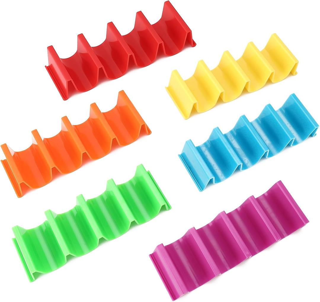 Taco Holder Stand Set of 6, Colorful Taco Holder Plate, Wave Shape Taco Tray, Taco Shell Holder Stand for Party, Hold 4 Tacos Each, Very Hard and Sturdy, Dishwasher Top Rack Safe