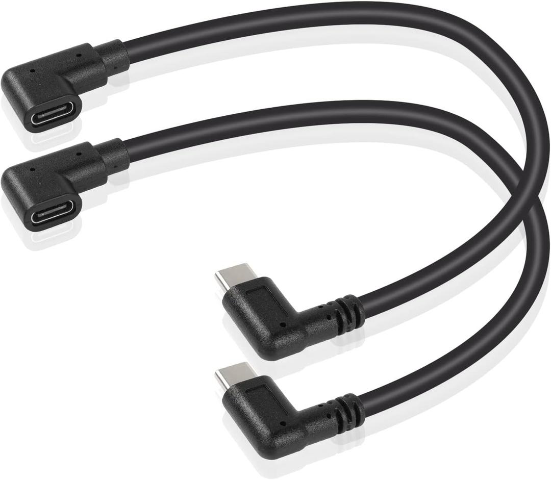 GINTOOYUN USB C Extension Cable, Right Angle Male to Female, 0.3m, Black, Supports PD60W Fast Charging, Compatible with Laptops, Tablets, Mobile Phones