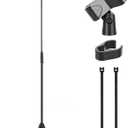 Pyle Tripod Microphone Stand, Height Adjustable from 39.37" to 66.14'', Mic Stand for Floor, Sturdy and Durable Build, Non-Slip Rubber Feet, With 5/8" Screw Adapter, Cable Clip, Compact Folding Design