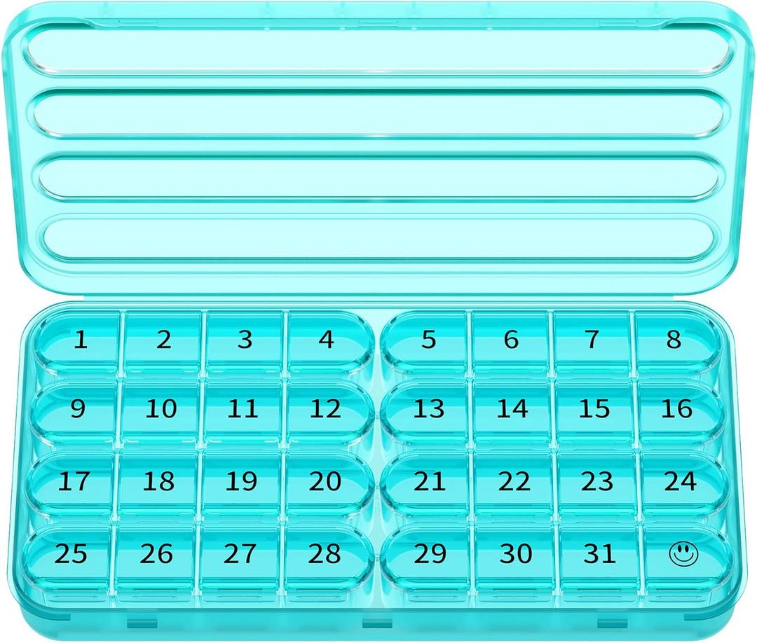 Zoksi Monthly Pill Organizer 1 Times a Day, 30 Day Pill Box Organizer,One Month Pill Case for Travel, 31 Day Daily Medcine Container for Vitamins, Supplement & Medication(Cyan)