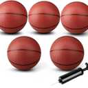 9" Mini Basketball for Indoor Mini Basketball Hoop, Pack of 5 Replacement Basketballs Soft Ball for Inflatable Pool, Pool Beach Sandbox Outdoor Sports Gift Bulk for Toddler Kids Adults (with Pump) (Brown)
