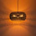Black Boho Hanging Light Fixture Rattan Chandeliers Drum Pendant Lights for Dinning Room Wicker Chandelier Ceiling Hanging Light Basket Woven Chandelier for Bedroom Hallway Entrance Kitchen Island, 15.7 Inches