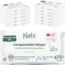Naty Baby Wipes Aloe | 98% Water, Hypoallergenic & Natural for Sensitive Skin | Unscented, Plant-Based, Fragrance-Free | Plastic-Free & Compostable | Newborn & Toddler Wipes | 672 Count (12 Packs)