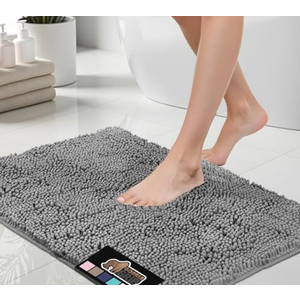 GORILLA GRIP Bath Rug Mat, Thick Soft Absorbent Chenille, Quick Dry Microfiber Mats, Rubber Backing Washable Shower Floor Rugs, Bathmat Runner, US Designed Bathroom Home Decor Accessories 29x20,Grey