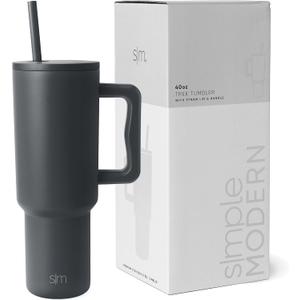 Simple Modern 40 oz Trek Tumbler with Handle and Straw Lid | Cup Holder Friendly Insulated Stainless Steel Travel Mug | Graphite