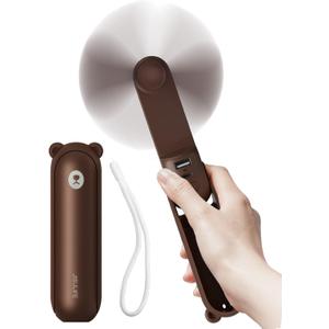 JISULIFE Handheld Fan with 4500 mAh Powerbank Max 37 Hours Runtime, Pocket Portable Battery Operated or USB Powered Folding Personal Fan, 3 Speeds, Gifts for Women Men Kids Gift for Festival-Brown