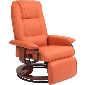 HOMCOM Swivel Recliner Chair, PU Leather Reclining Armchair with Retractable Footrest, Lounge Chair with Wood Base and Adjustable High Back for Small Spaces, Living Room, RV, Bedroom, Orange, 2.56 ft x 2.86 ft x 3.28 ft