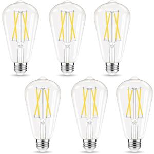Edison Bulbs, E26 LED Bulb 60 watt Equivalent, Non-Dimmable, 4000K Daylight White, ST58 Vintage Light Bulbs, 90+ CRI, 6W 600LM, E26 Medium Base, Clear Glass, 6 Pack