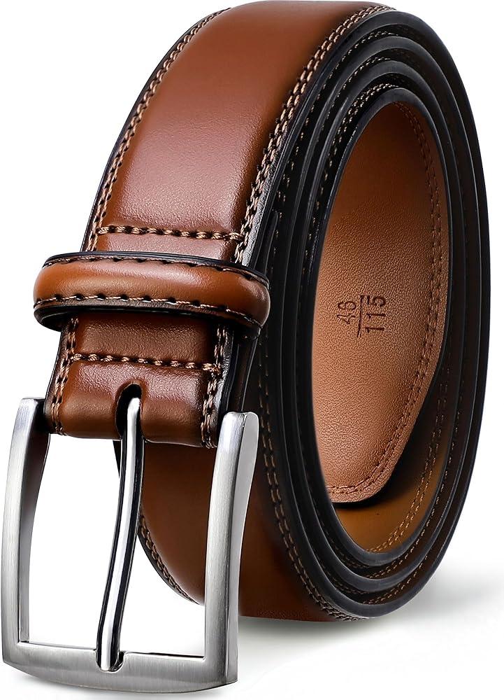 FIORETTO Men's Genuine Leather Belts, Double Stitched Dress Belts, Fashion & Classic Designs for Work Business and Casual