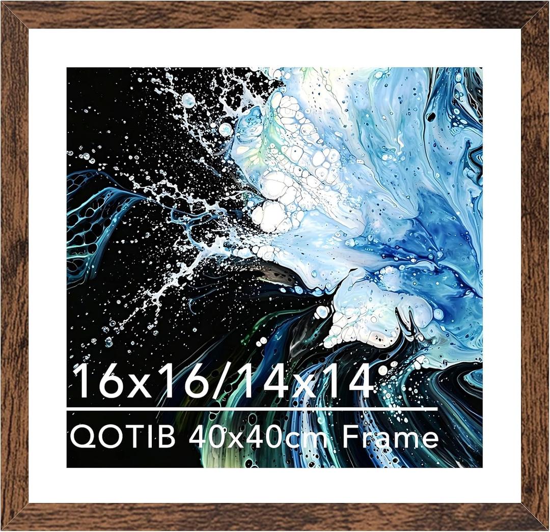 Wood 16x16 Frame with 14x14 Mat, for 40 x 40cm Diamond Art Painting, Display Picture 14 x 14 with Mat or 16 x 16 without Mat, Large 40x40 Picture Frame for Wall Hanging, Deep Brown, 1 Pack
