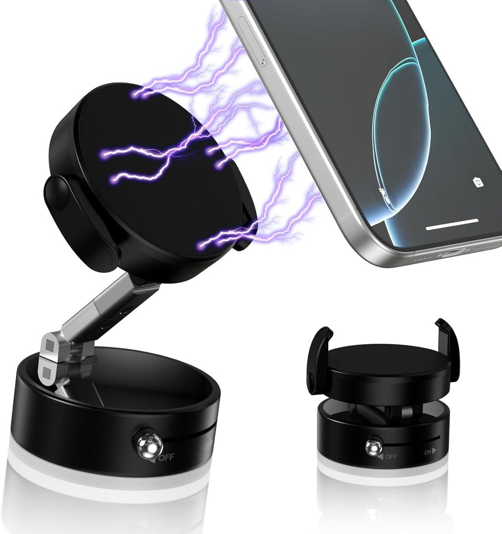 Car Phone Holder2-in-1 Clip & Magnetic Phone Holder for Car [2800gf Super Magnet + Secure Clamp], 360Adjustable Phone Mount for Dashboard/Desk/Gym Mount, Compatible with iPhone & Android (Black)