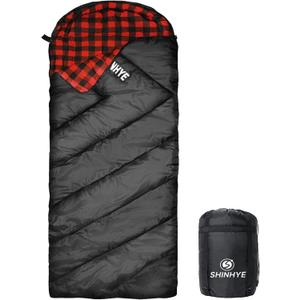 ShinHye 0 Degree Sleeping Bag for Adults - Cotton Flannel 4 Season Cold Weather Winter, XXL Big and Tall Camping Sleeping Bag with Compression Sack (Black-Right)