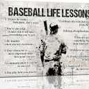 Baseball Life Lessons Wall Art - Retro Poster Boy Men Room Motivational Decor Canvas Print Painting Artwork for Bedroom Bathroom Living Room 16"x12"