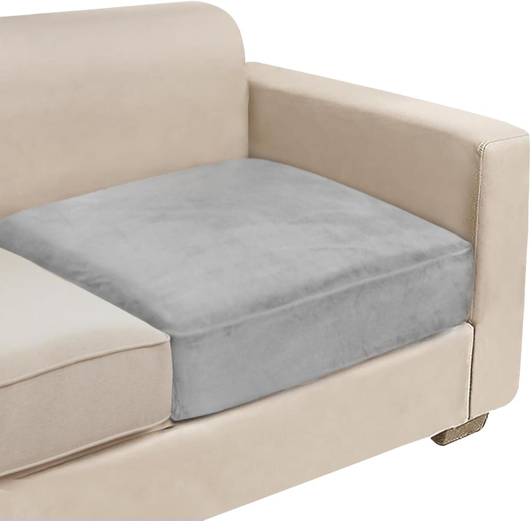 NAISI Couch Cushion Covers 1 Piece Velvet Stretch Sofa Seat Covers or Backrest Covers Soft Individual Couch Covers for Sectional Sofa(1 PC for Seat Cushion or Backrest,Light Grey)