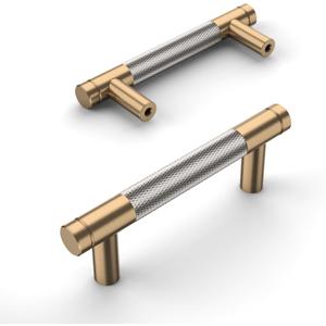 Amerdeco 10 Pack Champagne Bronze and Brushed Nickel Knurled Cabinet Pulls 3 Inch Hole Center to Hole Center Kitchen Cabinet Handles for Drawer Dresser, Cupboard and Wardrobe ZH0040